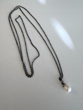 Trollbeads 20" Necklace w/ Drop Pearl & Decorative Glass Flower Clasp